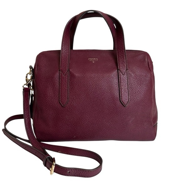 Fossil Sydney Raisin Burgundy Maroon Leather Handbag Crossbody Bag Purse
